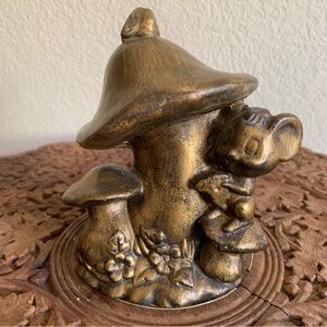 Vintage? Small Hand Painted Mushroom & Mouse Eating Cheese Figurine